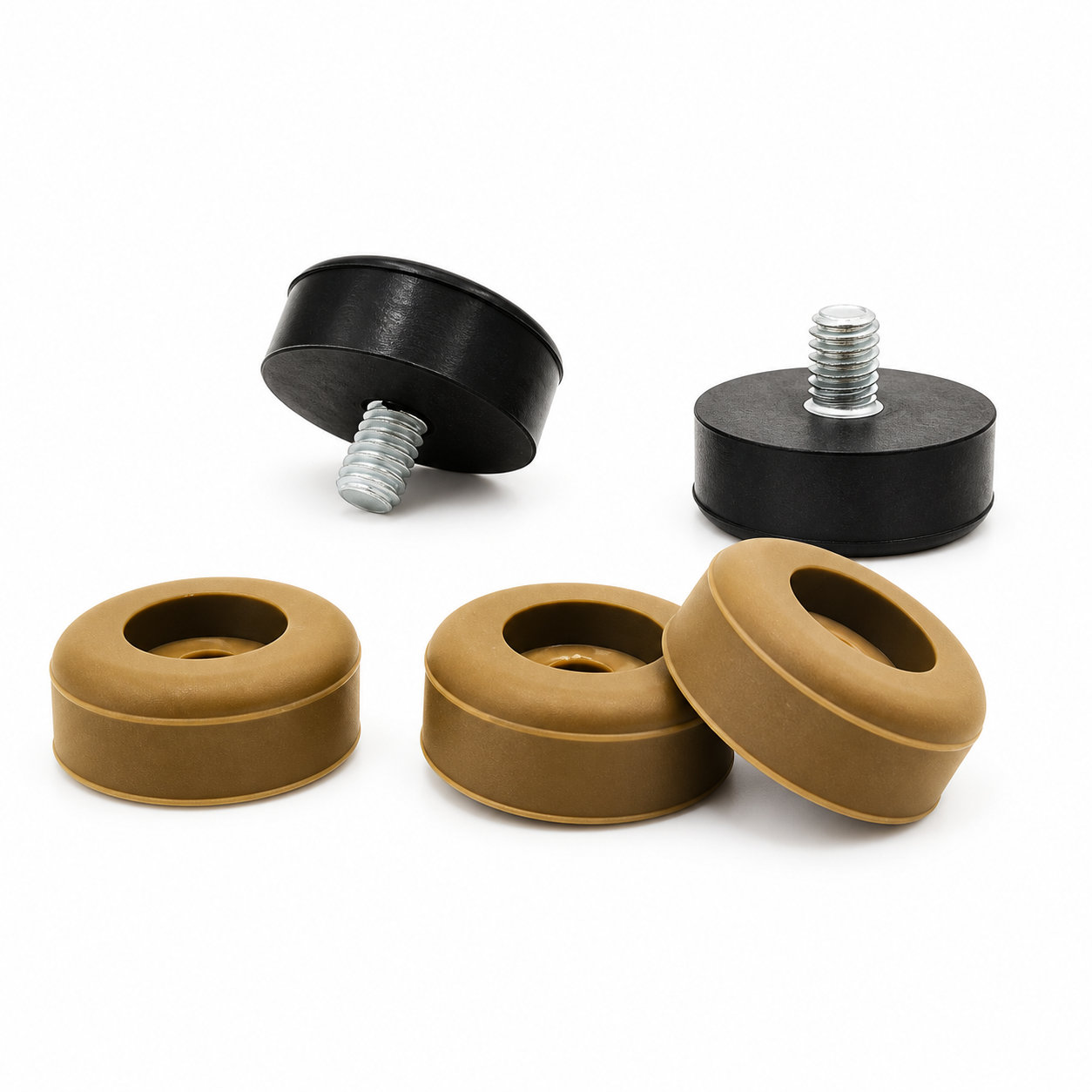 Adjustable rubber feet for shock mount ladders