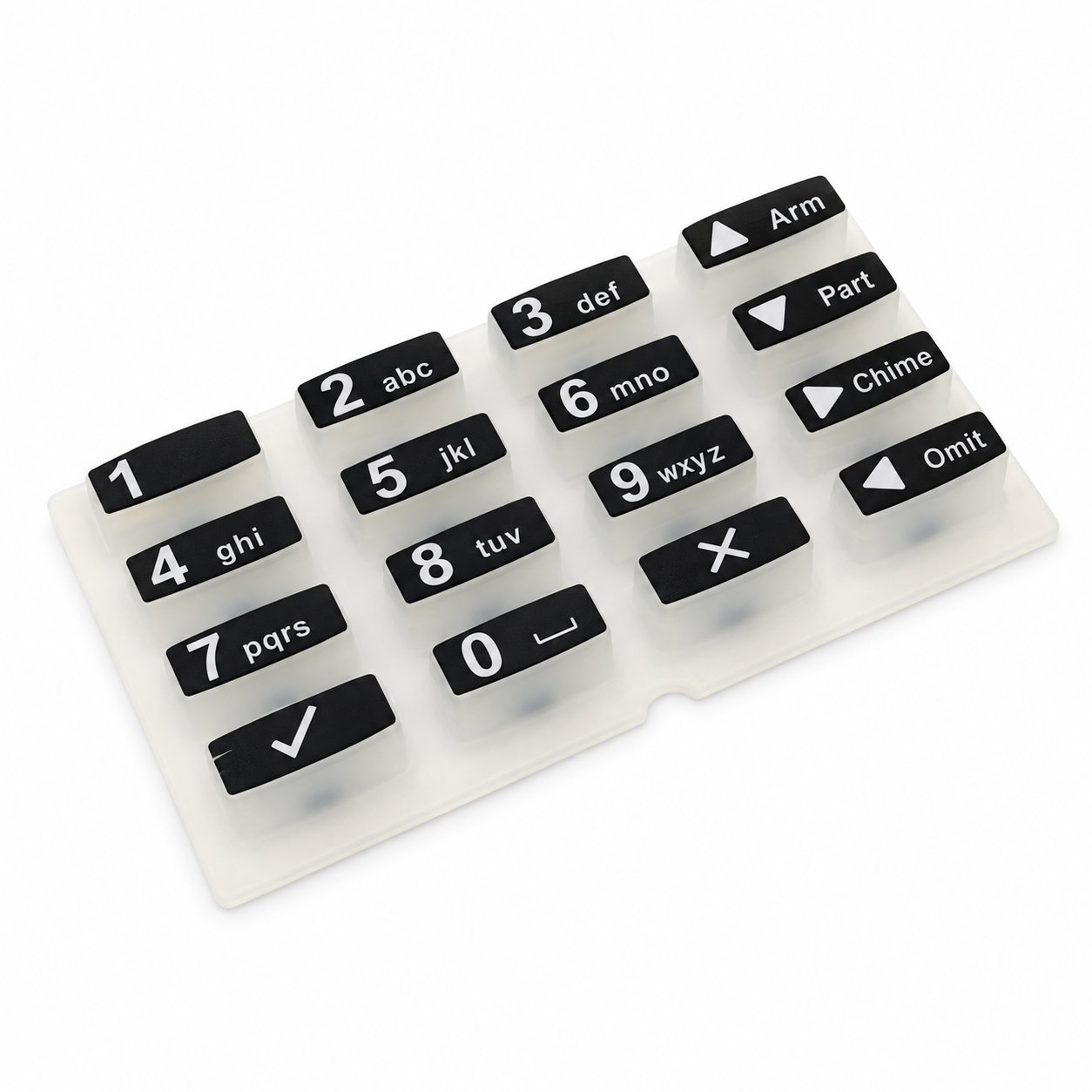 Custom silicone push button with conductive membrane keypad