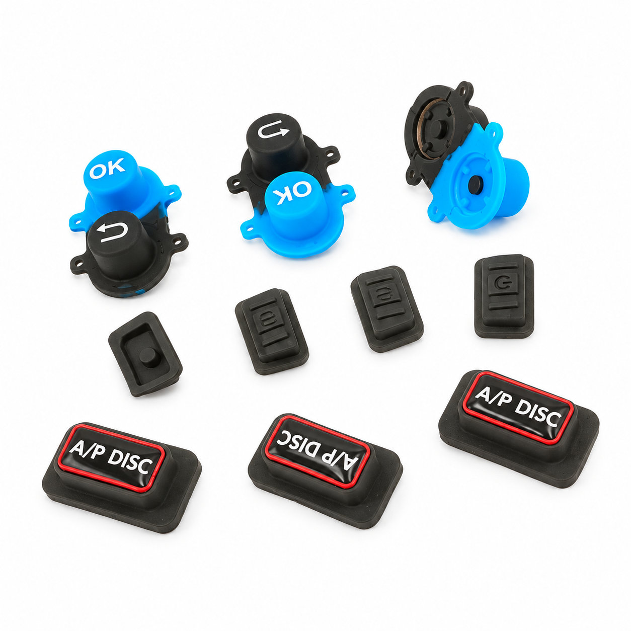Molded wear-resisting silicone single buttons/rubber keypads