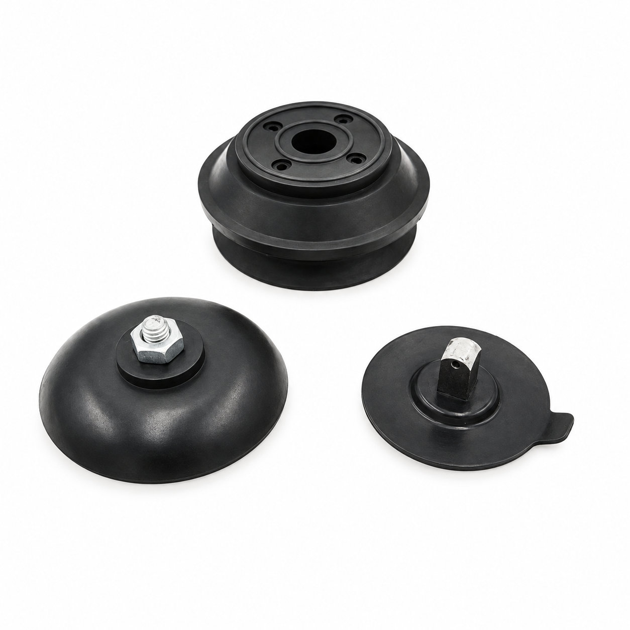 Heavy duty black natural rubber threaded suction cups