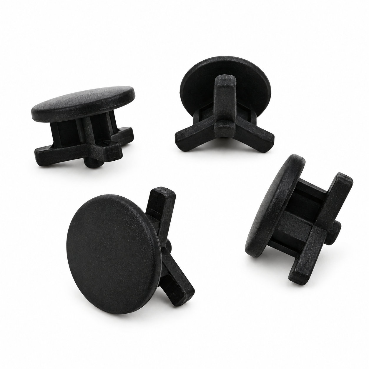 Custom molded black plastic rubber plug cover for hole