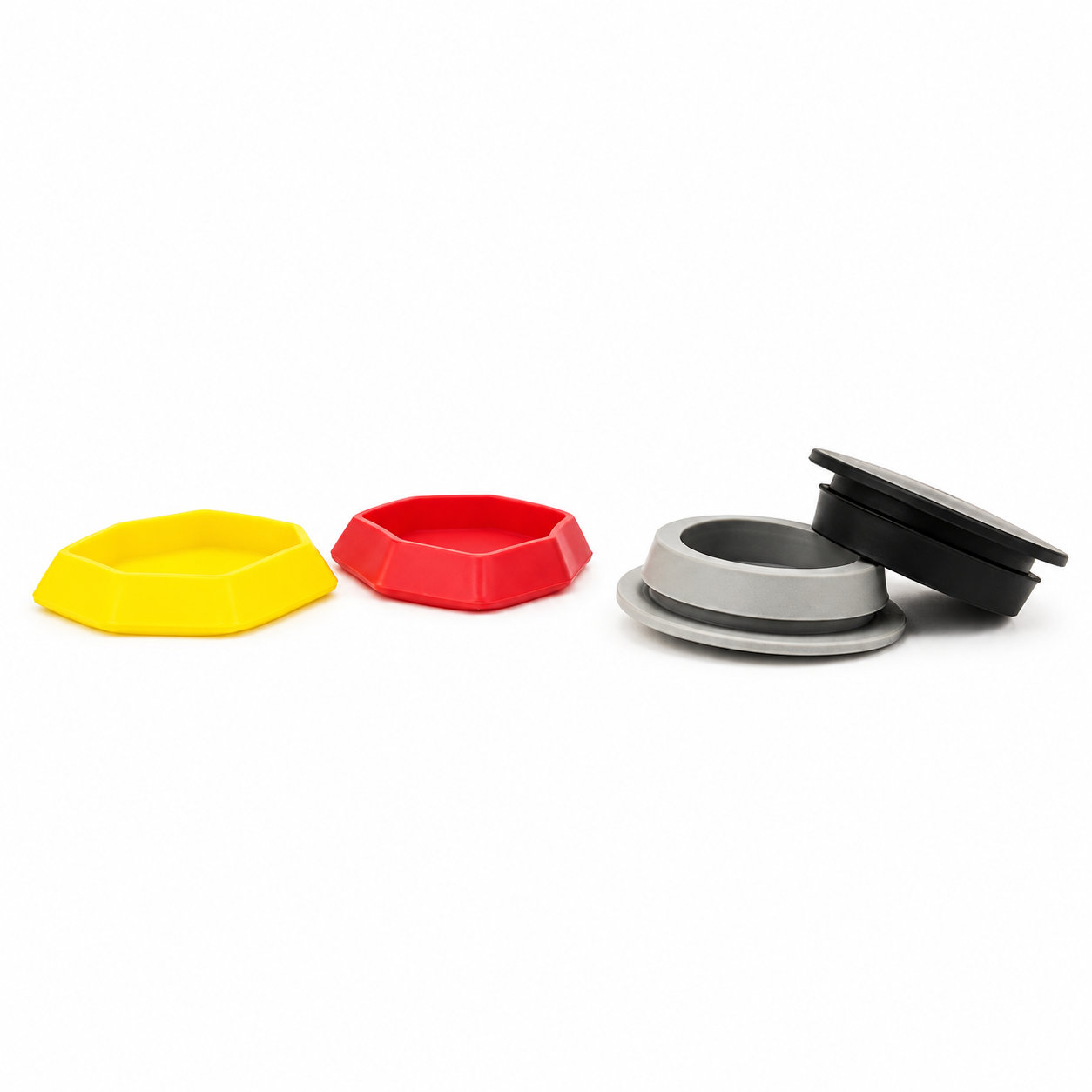 Custom molded flat round black rubber panel plugs
