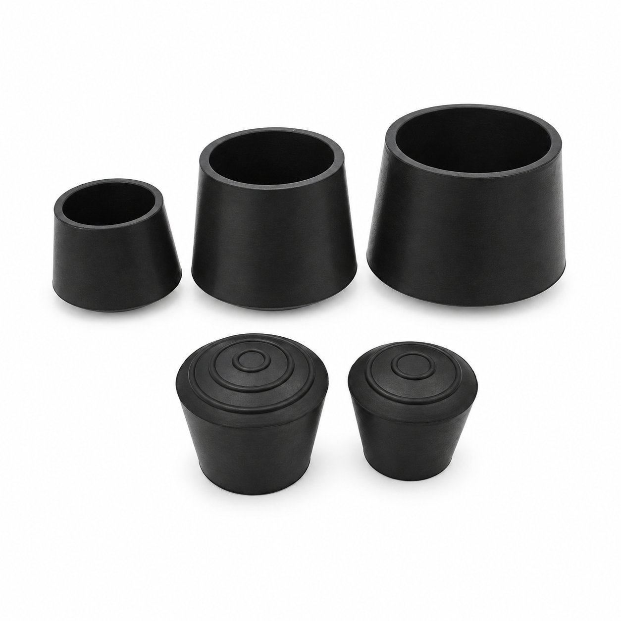 Custom made round black chair leg caps rubber feet