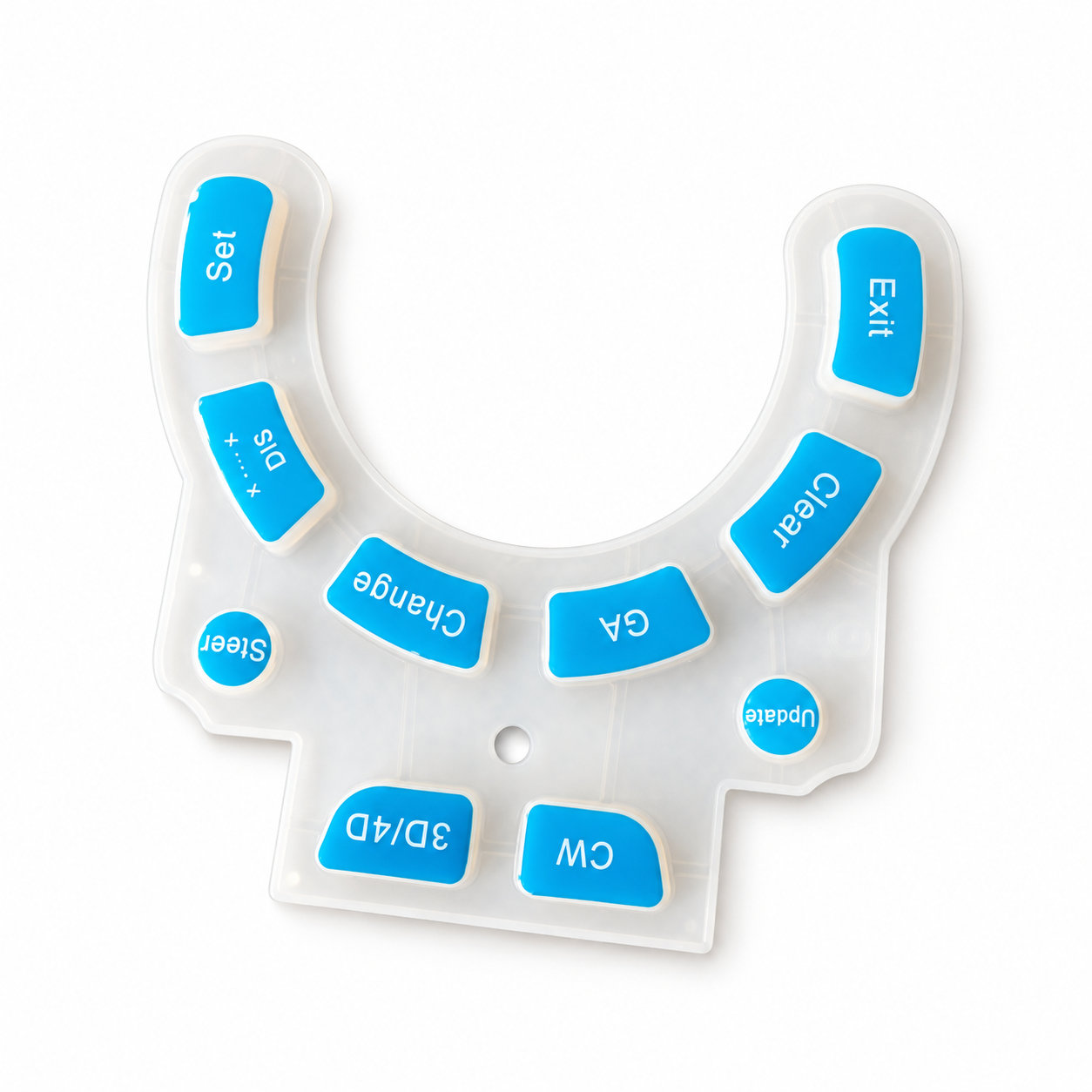 Molded transparent silicone keypad button with radium carving