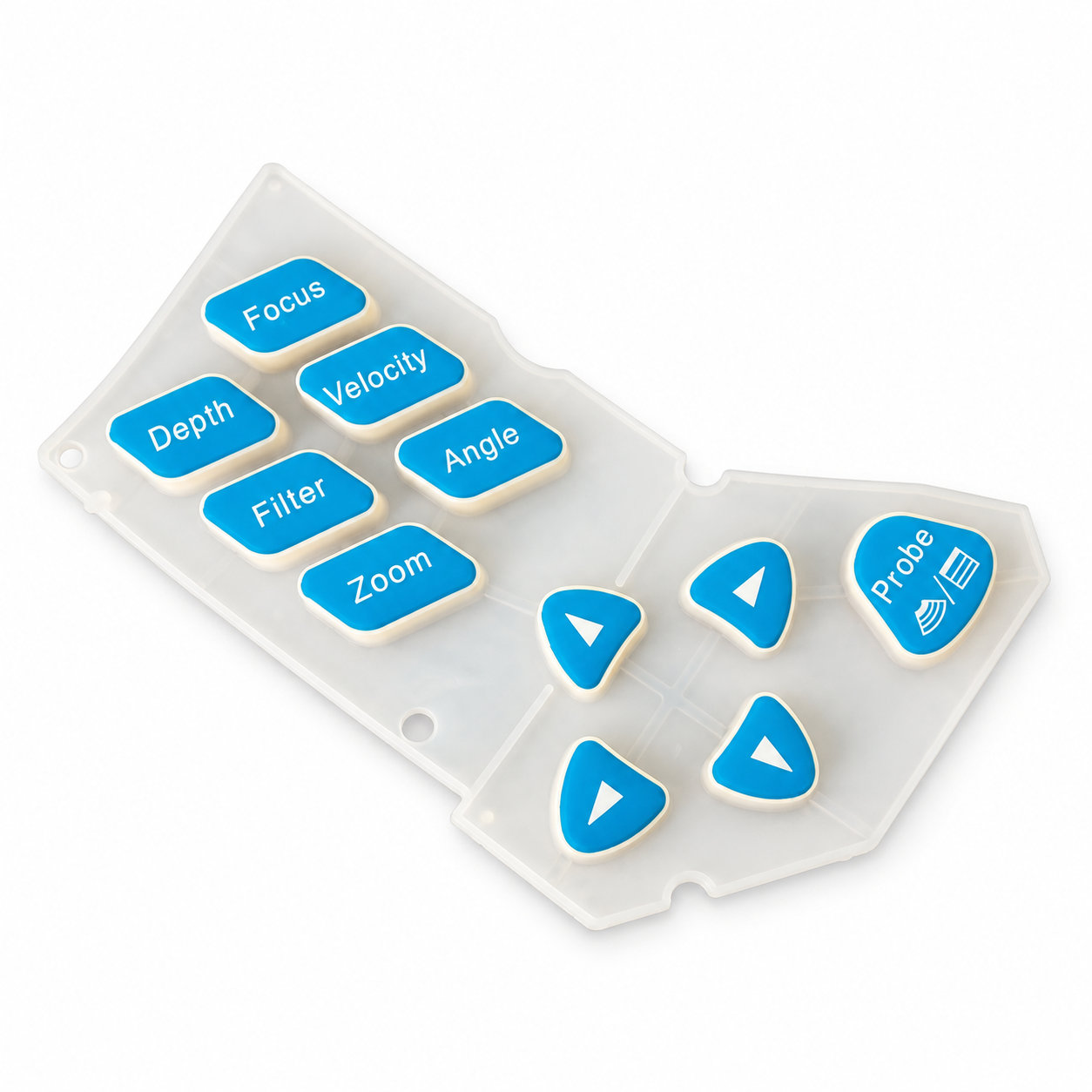 Custom molded flexible silicone medical keypad with light-admitting