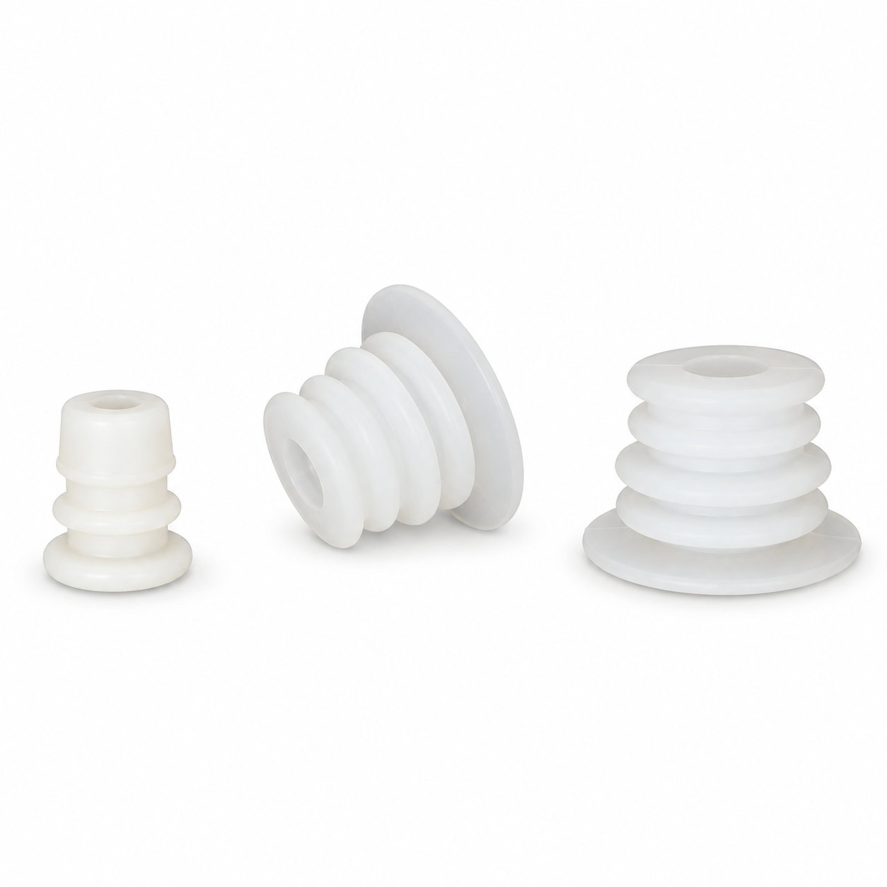 Custom molded small silicone rubber plug with hole