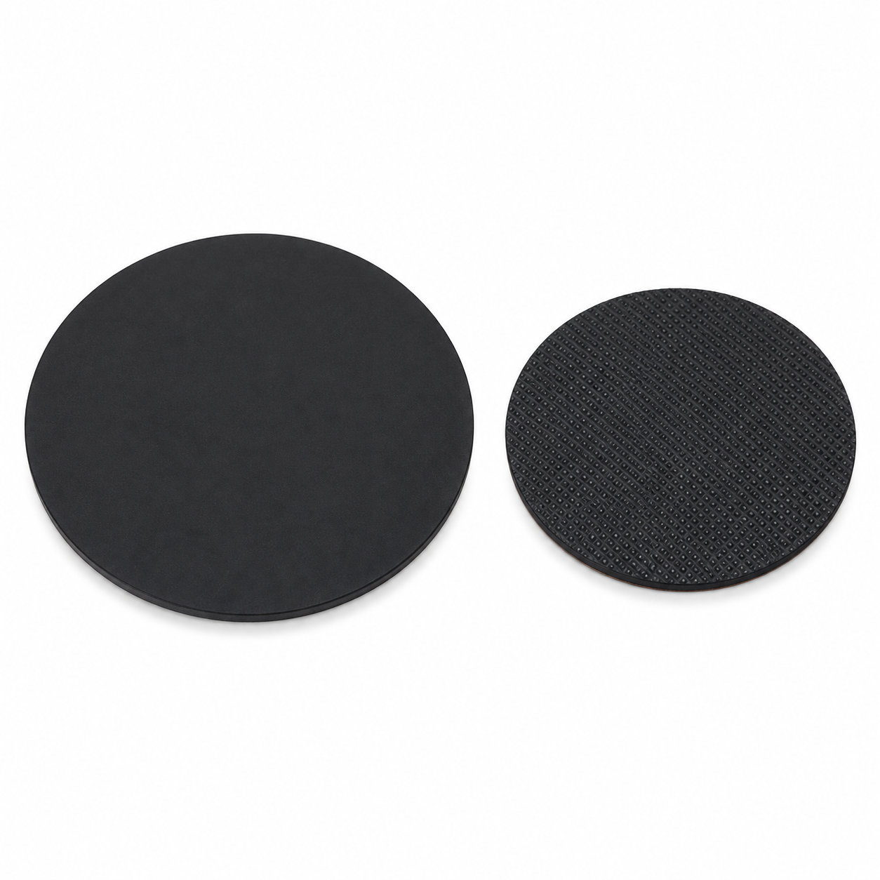 Custom adhesive backing on disk rubber pad